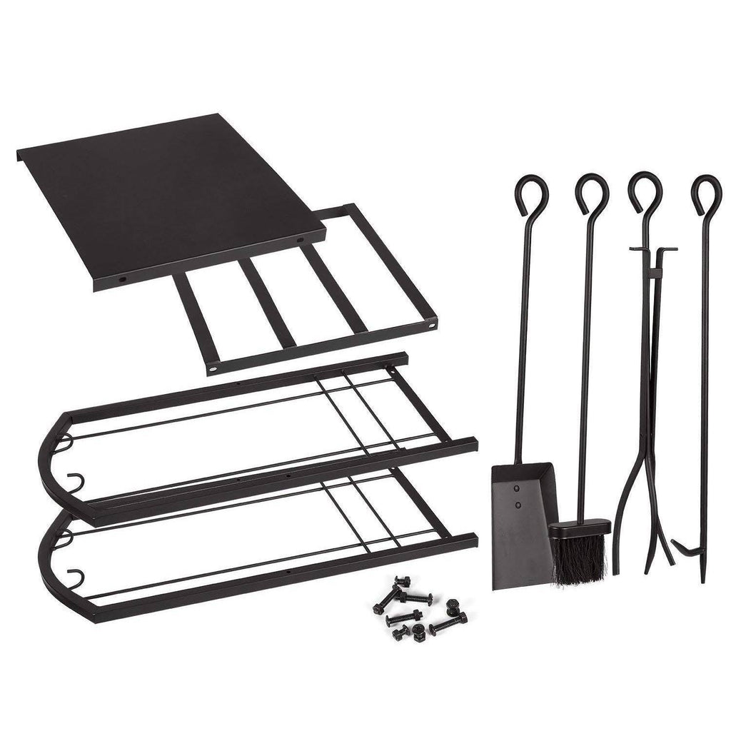 Juvale Firewood Rack with 4 Fireplace Tools - Fireplace Log Holder for Indoor An