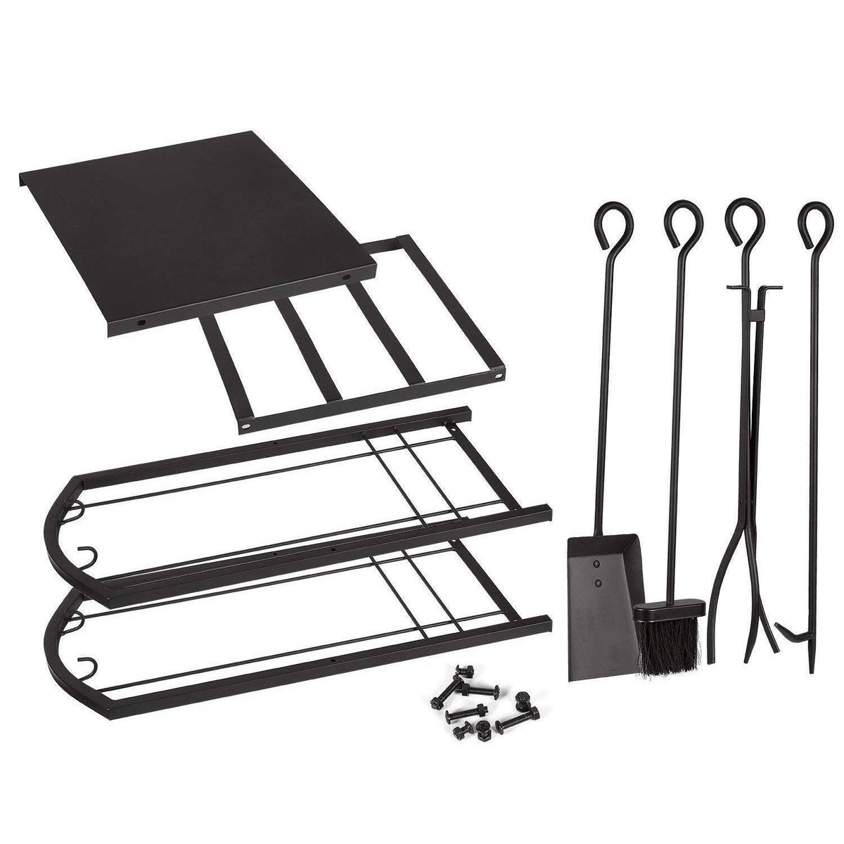 Juvale Firewood Rack with 4 Fireplace Tools - Fireplace Log Holder for Indoor An