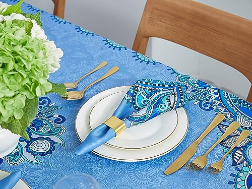 YiHomer Mykonos Blue Paisley Tile Bordered Tabletop for Spring Summer Decorations, Picnics and Dinner Parties - Indoor Outdoor, Stain and Water Resistant, Tablecloth, 60 x 84 Rectangle