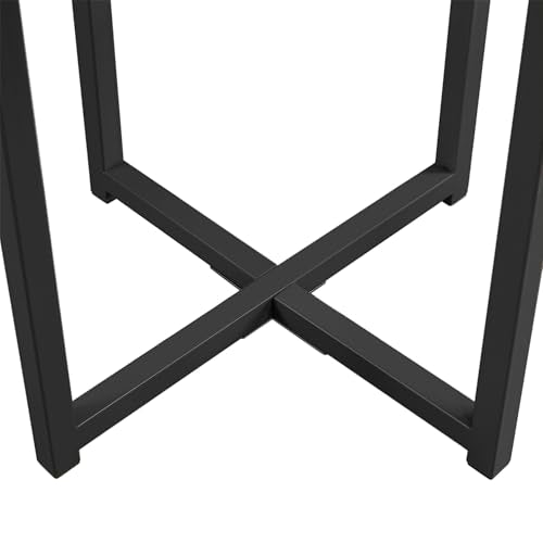 Yaheetech Faux Marble Side Table, 16in End Table Modern Accent Sofa Table w/X-Based, Round Tabletop, Sturdy Metal Legs for Living Room, Black