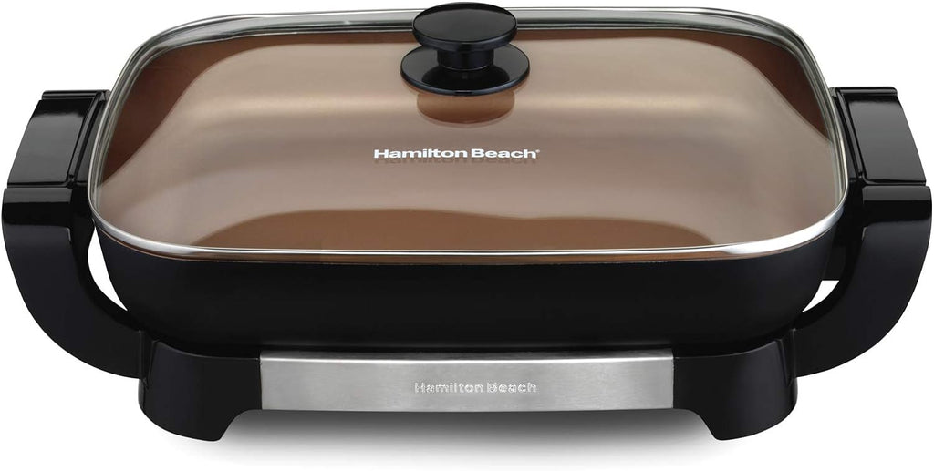 Hamilton Beach Durathon Ceramic Electric Skillet with Removable 12x15?? Pan, Adjustable Temperature, Reversible Design, Tempered Glass Lid (38529K)