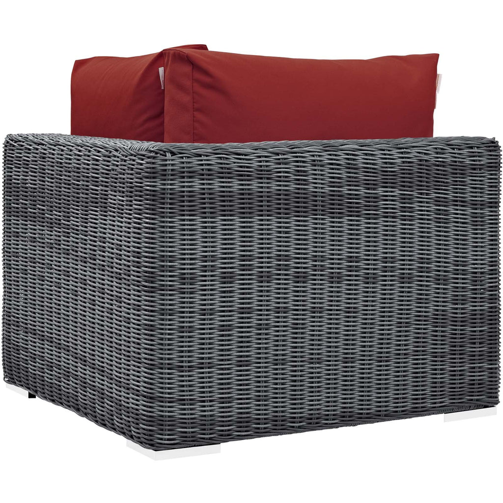 Modern Contemporary Urban Design Outdoor Patio Balcony Garden Furniture Sofa Corner Chair, Sunbrella Rattan Wicker, Red