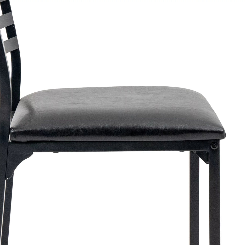 5 Piece Dining Table Set Kitchen 1 Table and 4 Upholstered Chairs Metal Frame Tempered Glass Top Black