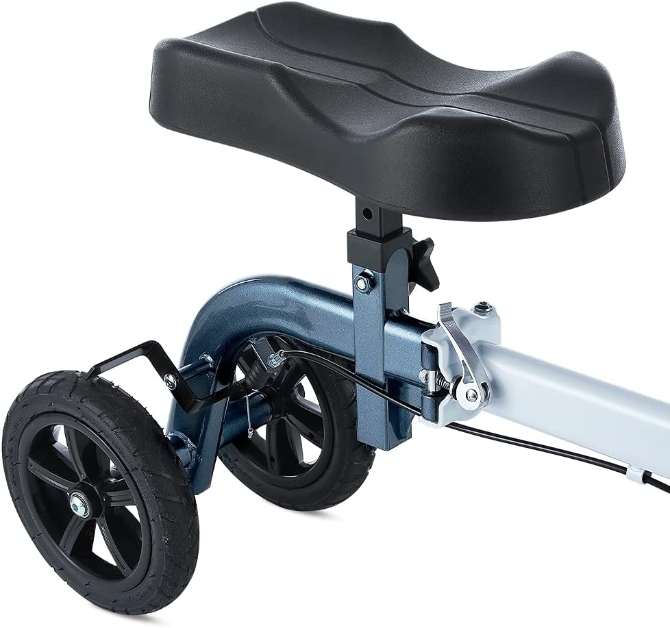 RINKMO Knee Scooter,All-Terrain Foldable Knee Scooter Walker Economical Knee Scooters for Foot Injuries Best Crutches Alternative (White+Blue)