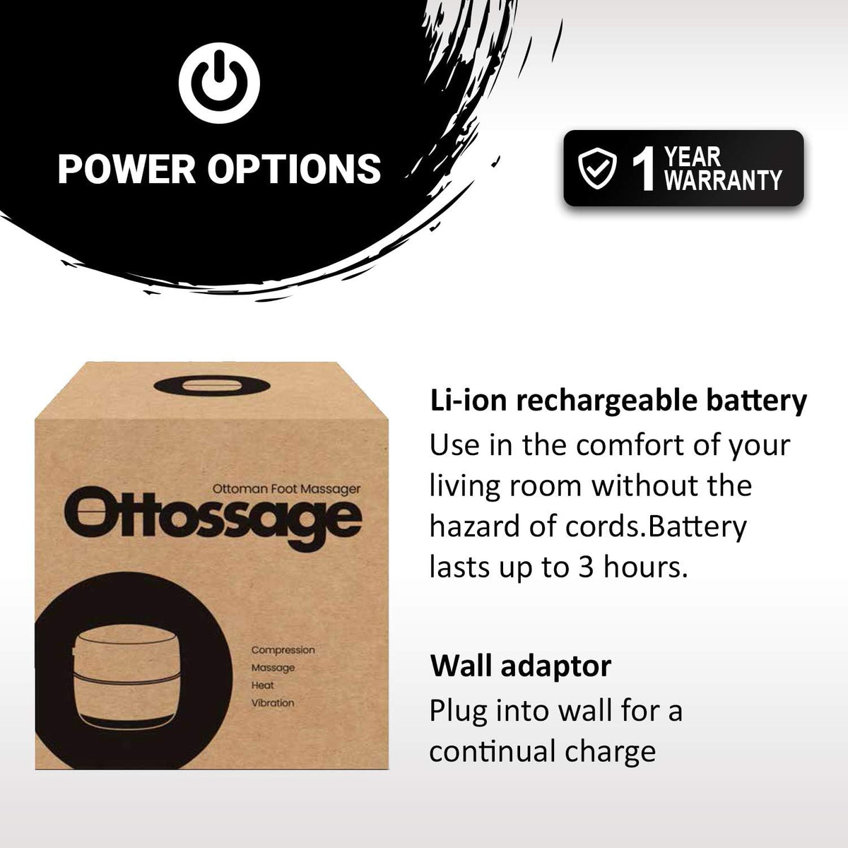 Ottoman Foot Massager by Ottossage, Massaging Ottoman with Removable Lid Provides Air Compression, Shiatsu kneading, Intense Vibration and Heat Therapy. Extra Powerful with Upgraded li-ion Battery.