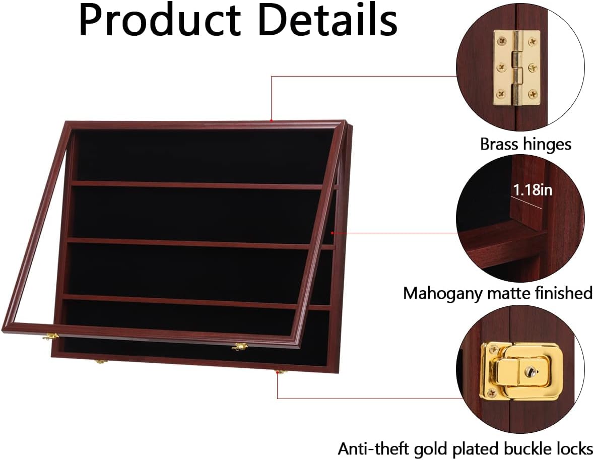35 Graded Sports Card Display Case - Baseball Card Display Frame with UV Protection Clear View Lockable Wall Cabinet for Basketball Collectible Trading Card Black Finish