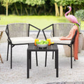 Dextrus 3-Piece Patio Conversation Bistro Set, Outdoor Wicker Dining Table Chairs Set, With 2 Stackable Chairs, Cushions, Side Table - White