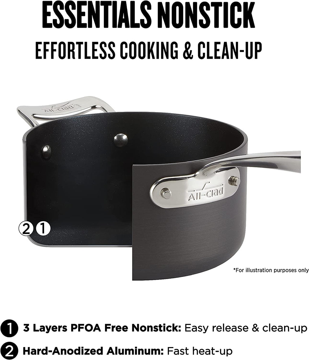 All-Clad H9112S64 Essentials Nonstick Hard Anodized 8.5 and 10.5-inch Fry Pans?? 2 Piece?? Grey