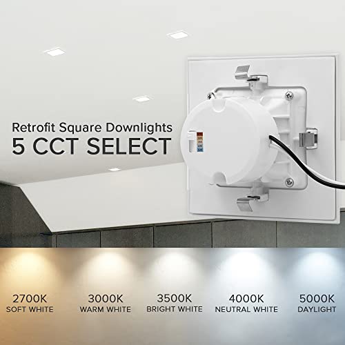 Maxxima 4 in. 5 CCT Retrofit Recessed Square LED Downlight - 800 Lumens, Color Selectable 2700K-5000K (2700K/3000K/3500K/4000K/5000K), Dimmable, 90 CRI, Ideal for Kitchen, Bathroom, or Bedroom