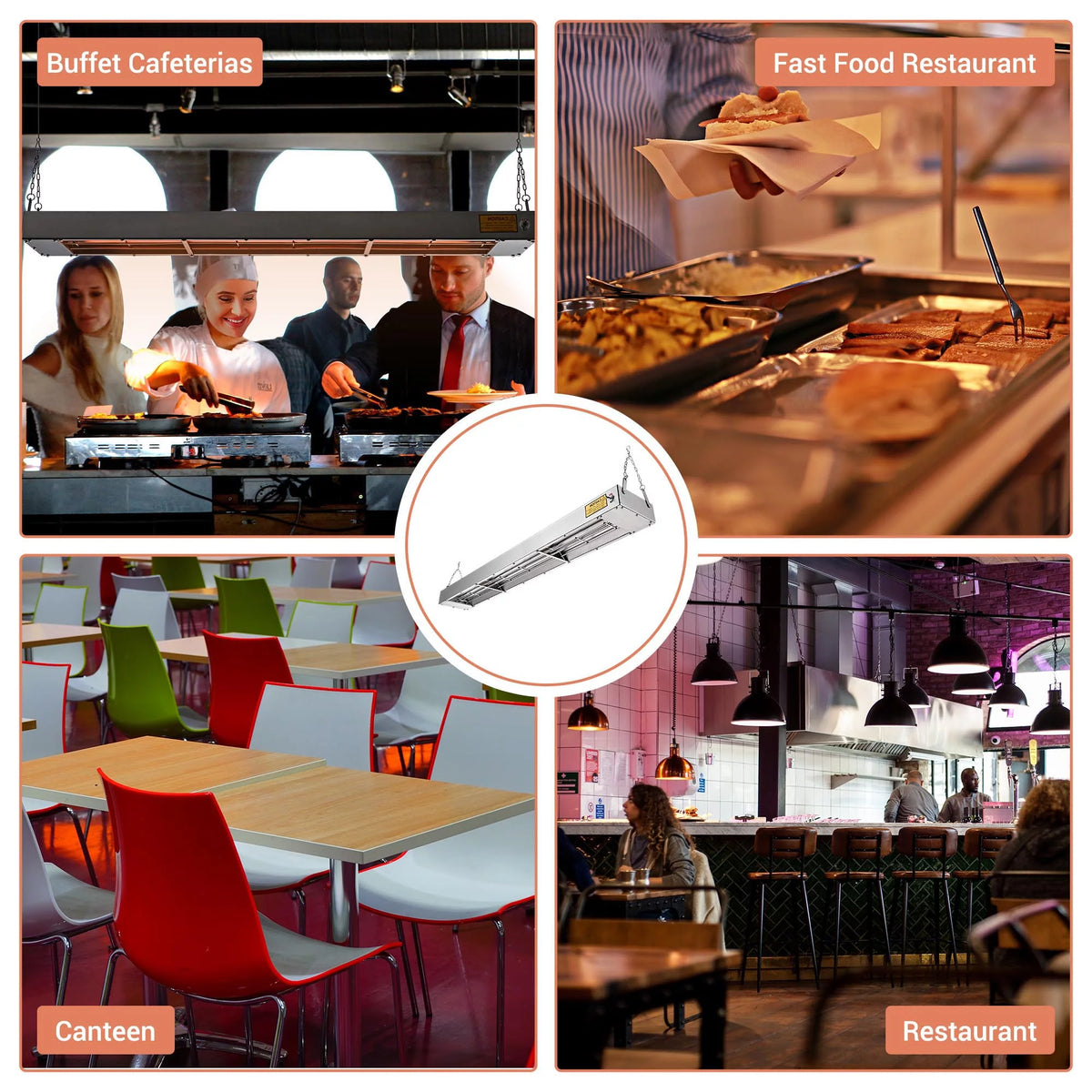 WeChef 43 Commercial Food Warmer 1100W Electric Strip Heater Stainless Steel Heating Lamp for Restaurant