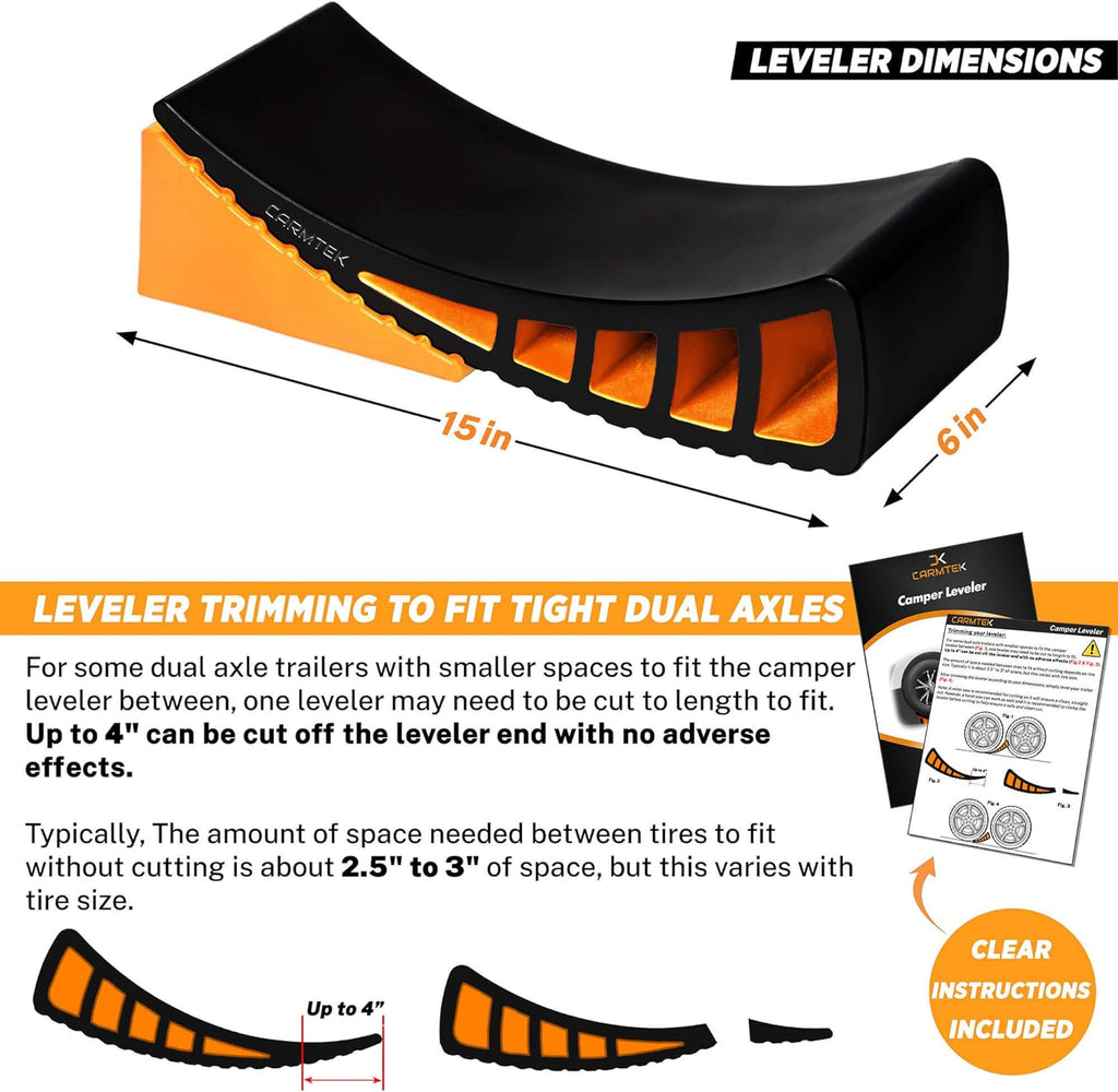 CARMTEK Camper Leveler Premium Kit - Curved RV Levelers with Camper Wheel Chocks, Rubber Mats and Carry Bag | Faster Camper Leveling Than RV Leveling Blocks