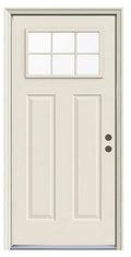 JELD-WEN 32 in. x 80 in. 6 Lite Craftsman Primed Steel Prehung Left-Hand Inswing Front Door