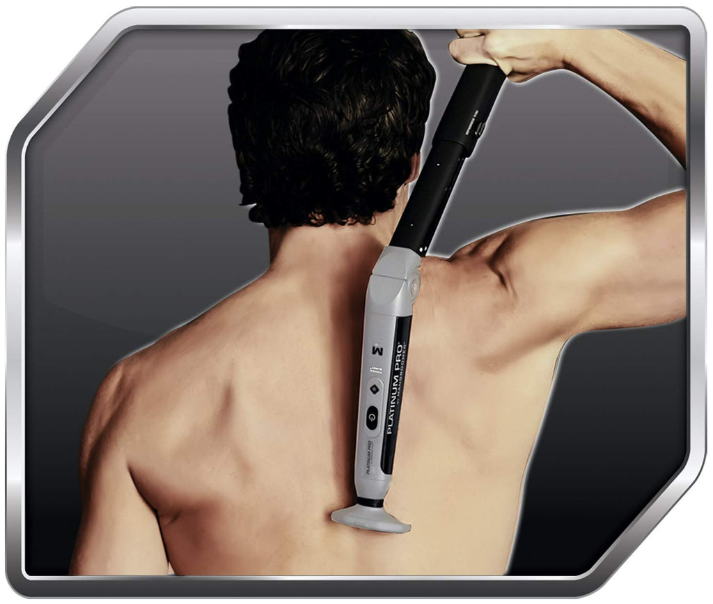 Platinum Pro by MANGROOMER New Back Shaver with 3 Shock Absorber Flex Heads, Power Hinge, Extreme Reach Handle & Bonus Case! (Generation 8.0), 4 Piece Set Pack of 2