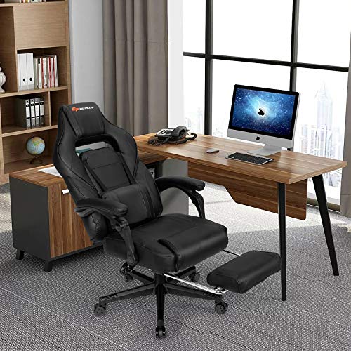 Goplus Massage Gaming Chair, Reclining Backrest, Seat Height Adjustment Racing Computer Office Chair with Footrest, Ergonomic High Back PU Swivel Game Chair (White)
