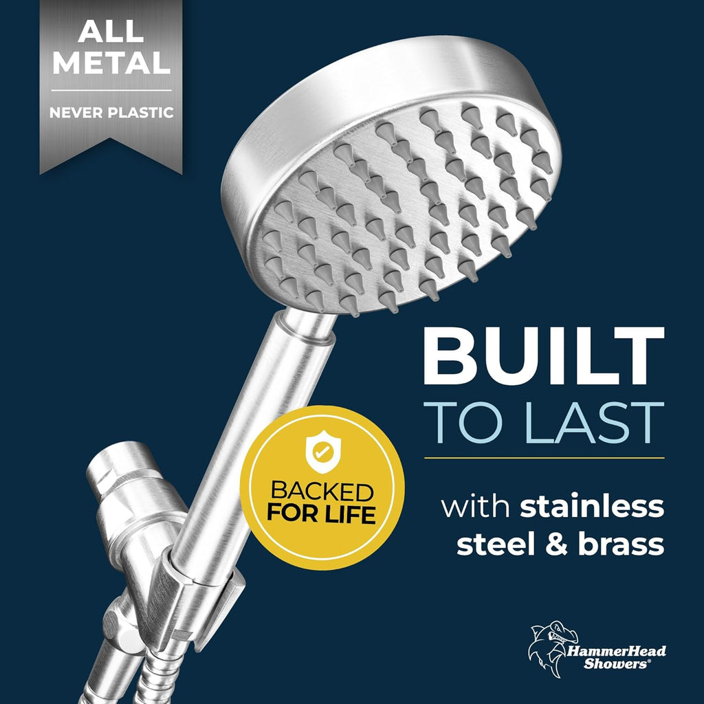 HammerHead Showers? Solid Metal LOW FLOW Handheld Shower Head with Hose and Brass Holder - OIL RUBBED BRONZE ?C Water Saving 1.75 GPM Detachable Shower Head - Adjustable Shower Wand Bracket & 6ft Hose