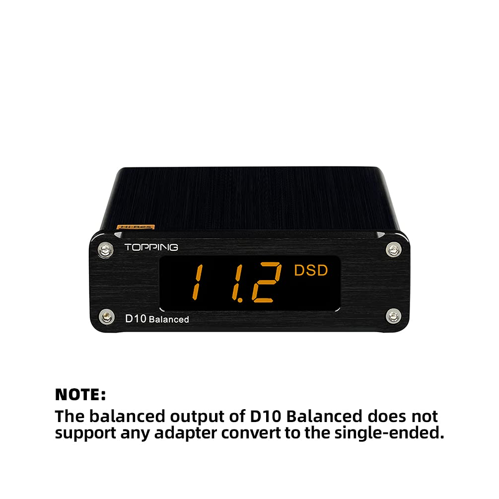 Topping D10 Balanced USB Converter HiFi Converters TRS/XLR/Opt/Coax Output ES9038Q2M XMOS XU208 PCM384KHz DSD256 Digital to Analog Converter Home Audio DAC (Black)