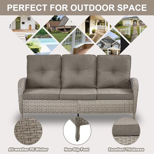 Patio Wicker Chairs Swivel Rocker - Outdoor Swivel Rocking Chairs Set of 2 with Rattan Side Table, Patio Swivel Glider Chair 3 Piece Patio Furniture Sets for Deck Porch Pool Brown/Blue
