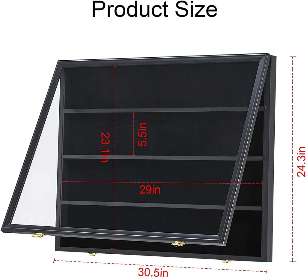 35 Graded Sports Card Display Case - Baseball Card Display Frame with UV Protection Clear View Lockable Wall Cabinet for Basketball Collectible Trading Card Black Finish
