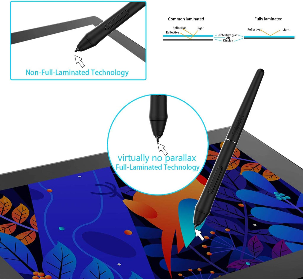 VEIKK VK1200 Drawing Tablet with Screen 11.6 inch Full-Laminated Art Tablet Graphic Tablet with Screen with Tilt Function Battery Free Stylus and 6 Shortcut Keys(8192 Levels Pen Pressure)