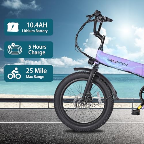 Folding Electric Bike for Adults, 20??3.0 Fat Tire Electric Bicycle, 374.4Wh Battery Ebike, 20MPH Electric Cargo Bike with LCD Color Display & 6 Speed Gears (Fits for 5'0+)