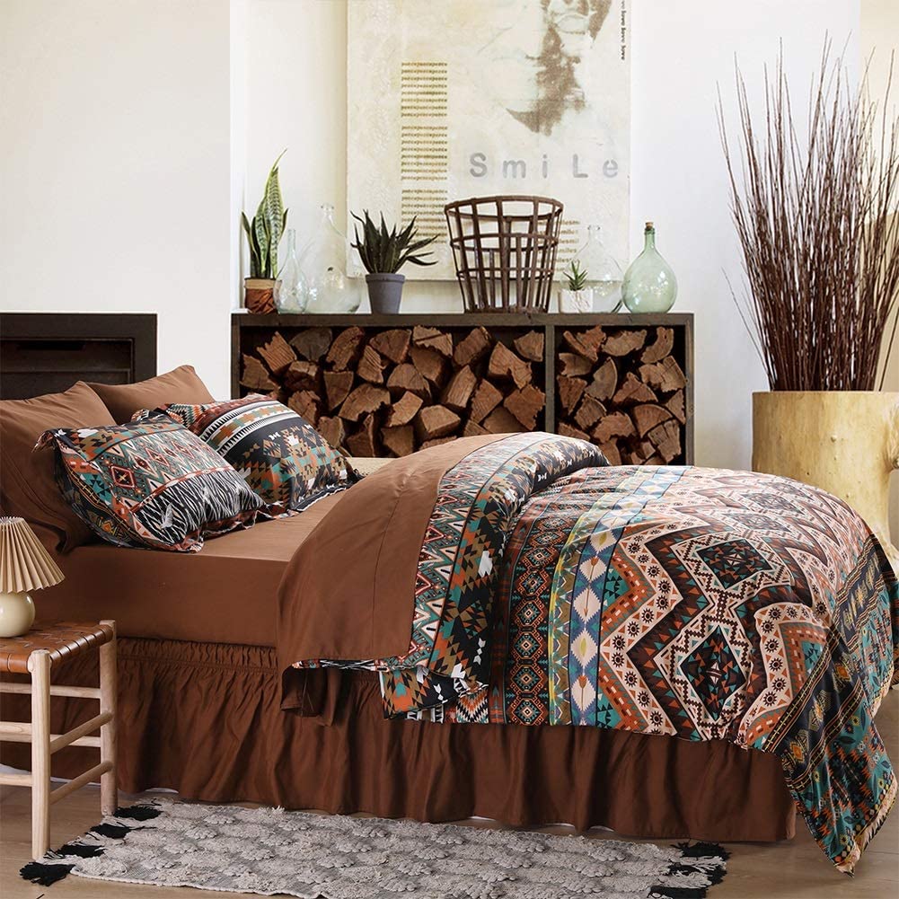 SexyTown Boho Comforter Set Queen Bed in A Bag 8 Piece Deep Pocket with Bed Skirt,Bohemian Tribal Southwestern Bedding Down Comforter(1 Comforter,4 Pillow Cases,Flat Sheet,Fitted Sheet,1 Bed Skirt)