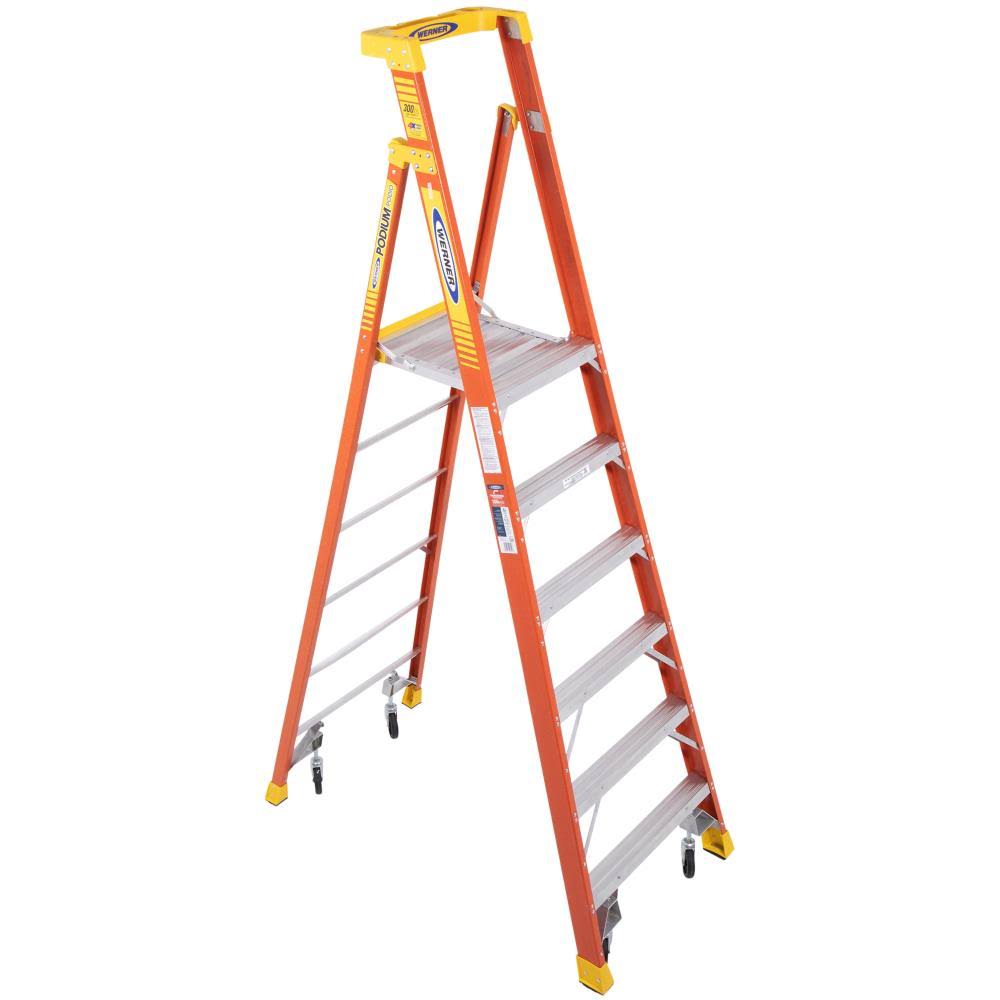 Werner PD6206-4C Podium Stepladder,6 Ft,fiberglass,300 lb