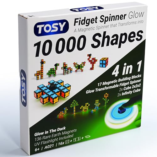 TOSY Magnet Fidget Spinner Mini - 8 Blocks, 3 in 1 Toy: Transformable Fidget Spinner, Infinity Cube, 2x2 Puzzle Cube, Stress Relief, STEM Magnet Tiles Birthday Gift for Kids/Boys/Girls/Adults, 4-Pack