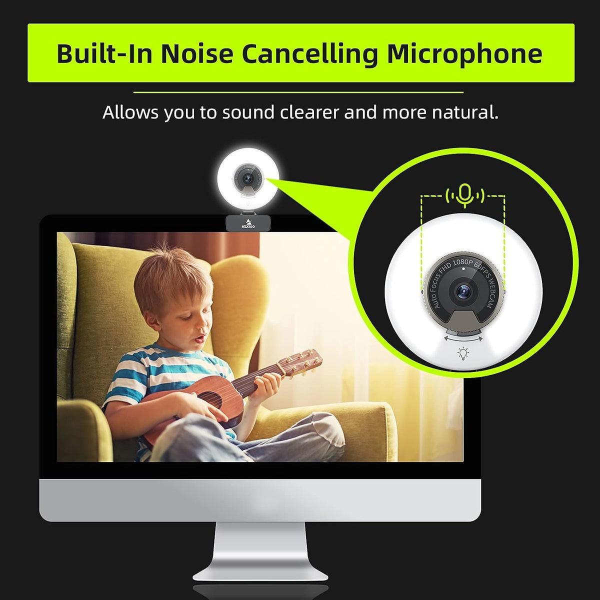 NexiGo N960E 1080P 60FPS Webcam with Light, Software Included, Fast AutoFocus, Built-in Privacy Cover, USB Web Camera, Dual Stereo Microphone, for Zoom Meeting Skype Teams Twitch