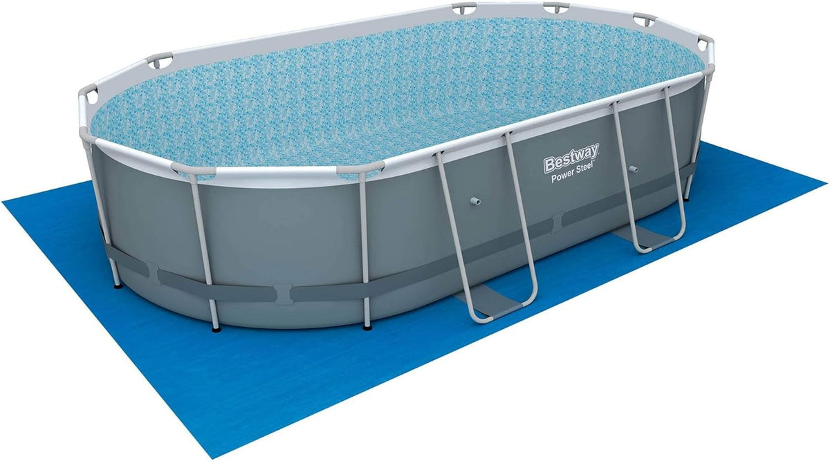 Bestway 56655E Power Steel 16ft x 10ft x 42in Outdoor Oval Frame Above Ground Swimming Pool Set with 1000 GPH Cartridge Filter Pump, Ladder, and Cover