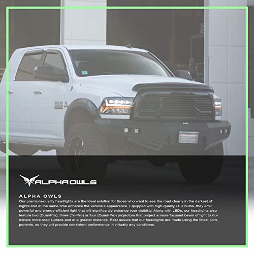 Alpha Owls 8710401 Crystal Headlights With Switchback Sequential LED Light Bar & Startup Light - Black Amber Fits 2009-2018 Dodge Ram 1500 2500 3500/2019-2023 Classic Halogen Models