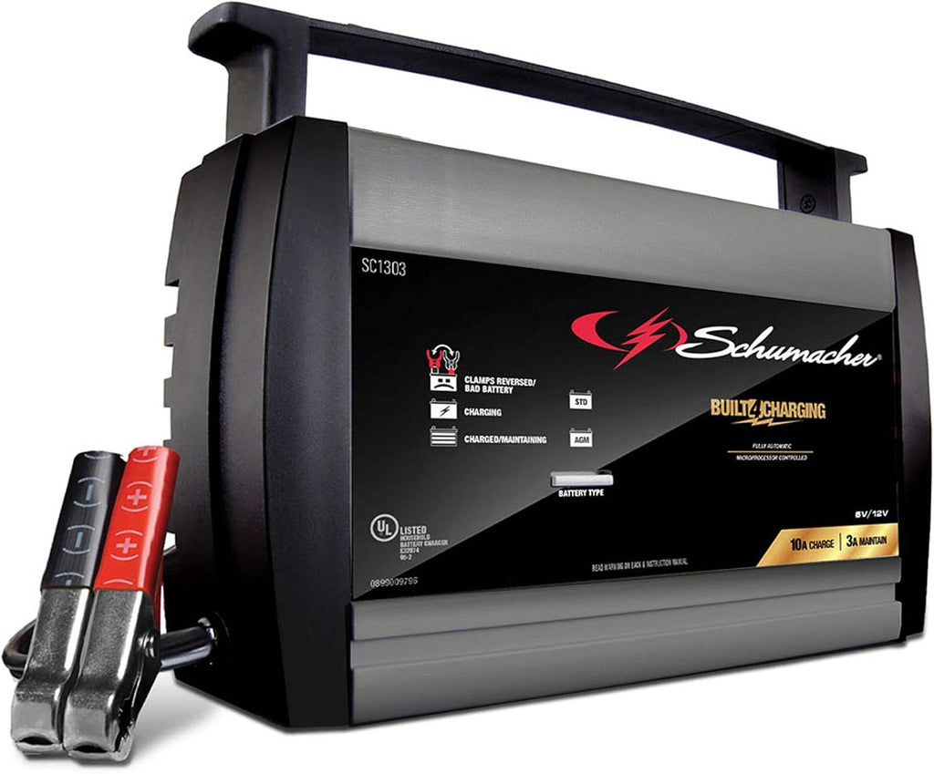 Schumacher Fully Automatic Battery Charger Maintainer, and Auto Desulfator with Battery Detection - 15 Amp/3 Amp, 6V/12V - For Cars, Trucks, SUVs, Marine, RV Batteries