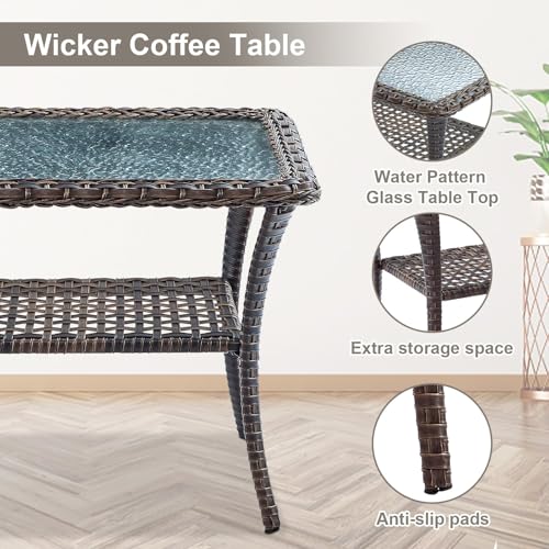 Patio Wicker Chairs Swivel Rocker - Outdoor Swivel Rocking Chairs Set of 2 with Rattan Side Table, Patio Swivel Glider Chair 3 Piece Patio Furniture Sets for Deck Porch Pool Brown/Blue