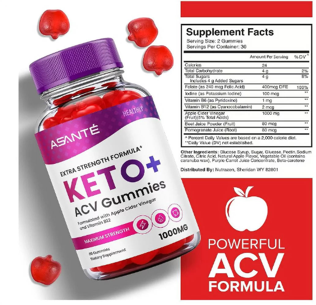 (3 Pack) Asante Keto ACV Gummies for Weight Loss Apple Cider Vinegar Vitamin B12 (180 Gummies)