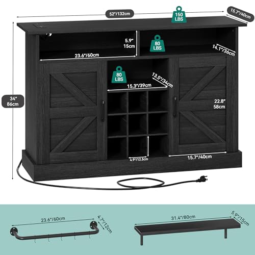 YITAHOME Buffet Cabinet, 47 Farmhouse Coffee Bar with Power Outlet, Floating Shelves, Multi-Functional Storage Sideboard Cabinet for Kitchen and Living Room (Rustic Brown)