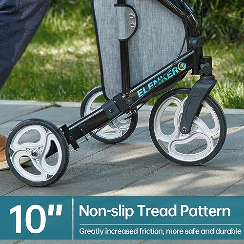 ELENKER 3 Wheel Walkers for Seniors, 3 Wheeled Rollator with 10?? Wheels, Narrow Walkers for Small Spaces, Compact Folding, Ideal for Traveling, Blue