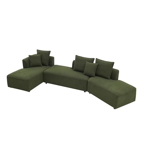 Convertible Sectional Sofa Couch for Living Room, Oversized L Shaped Couch with Chaise Lounge Sofa Set, Comfy Upholstered Sofa with 3 Back Pillows & 2 Throw Pillow, for Home Office (Orange)