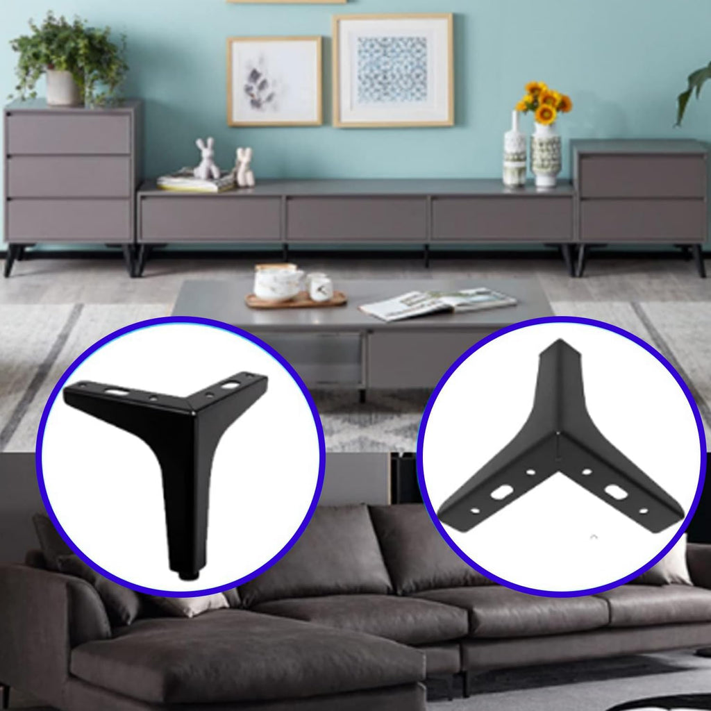 4 Inch Furniture Legs Modern Metal Cabinet Legs Set of 4, Furniture Feet Black Dresser Legs DIY Replacement Feet for Table Sofa Nightstand Chair Couch Ottoman Cabinet