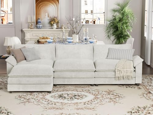 YESHOMY Sectional Modular Sofa U Shaped Chenille Fabric Couch with High Supportive & Soft Sponges and Removable Ottoman, Sleeper Comfy Upholstered Furniture for Living Room, Grey