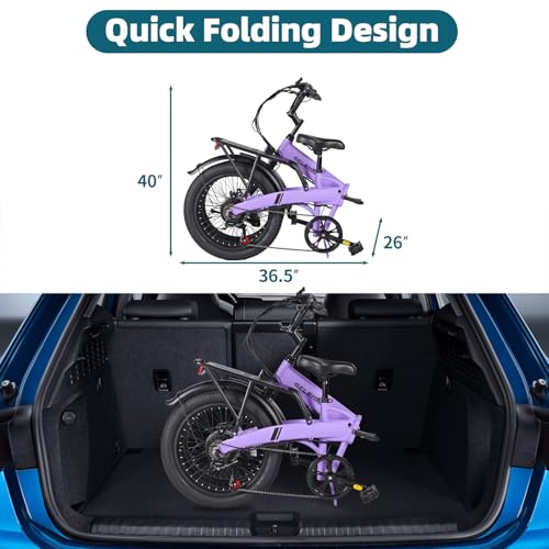 Folding Electric Bike for Adults, 20??3.0 Fat Tire Electric Bicycle, 374.4Wh Battery Ebike, 20MPH Electric Cargo Bike with LCD Color Display & 6 Speed Gears (Fits for 5'0+)