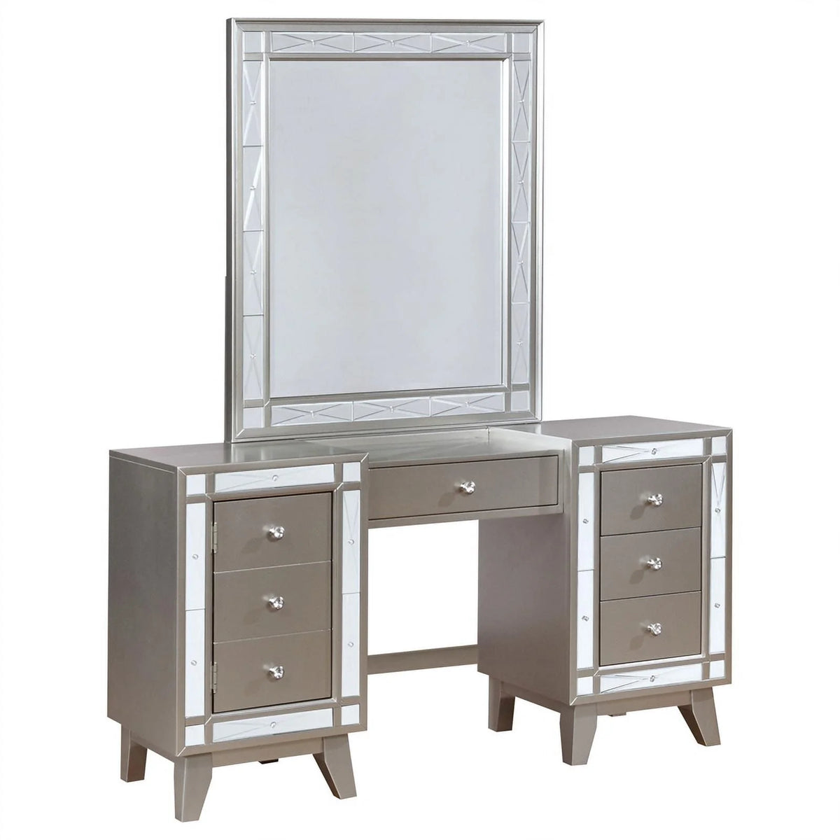 Pemberly Row Contemporary Wood 3-piece Vanity Set in Metal Finish