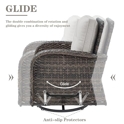 Patio Wicker Chairs Swivel Rocker - Outdoor Swivel Rocking Chairs Set of 2 with Rattan Side Table, Patio Swivel Glider Chair 3 Piece Patio Furniture Sets for Deck Porch Pool Brown/Blue