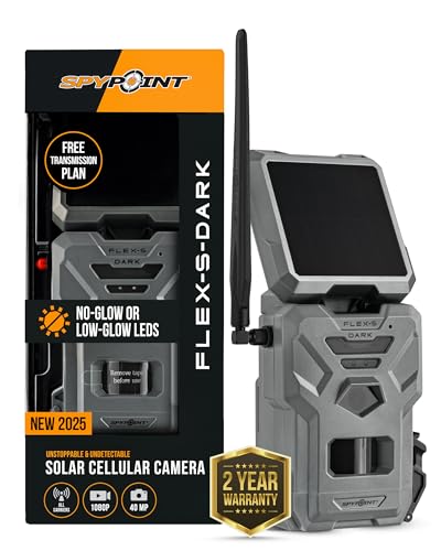SPYPOINT Flex-S-Dark Solar Cellular Trail Camera ?C Built-in Solar Panel, 40MP Photos, 1080p Videos + Sound, No-Glow Game Camera, Night Vision, Motion Activated Trail Cam