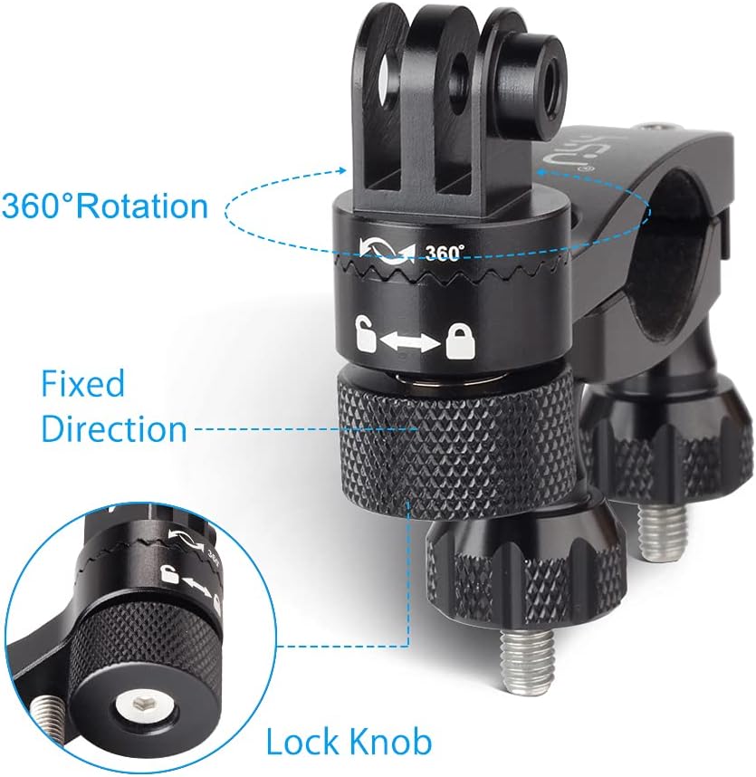HSU Aluminum Bike Bicycle Handlebar Mount and Bike/Motorcycle Handlebars for Go Pro Hero 11/10/9/8/7/6/5/4, DJI Osmo Action AKASO and Other Action Cameras (Black)