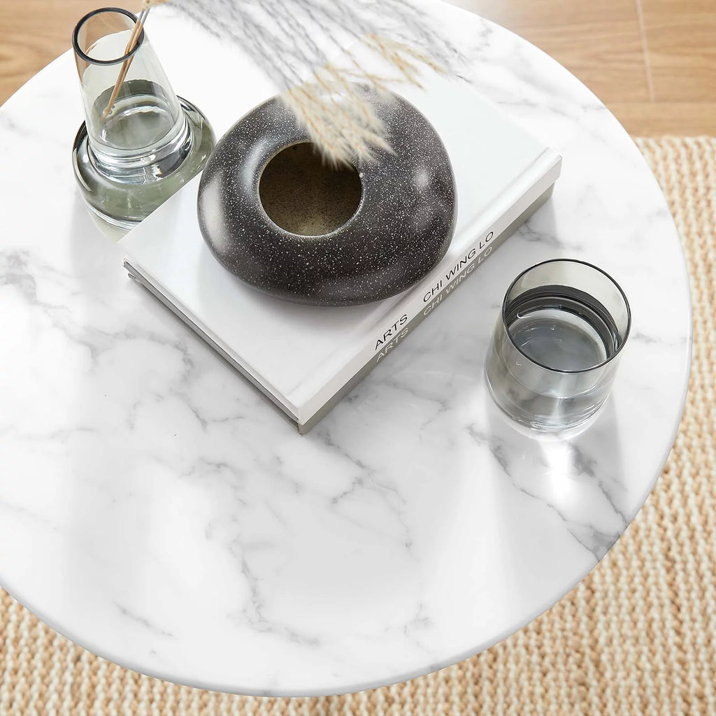 Modway Lippa 20 Round Artificial Marble Side Table in White White