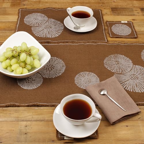 Cheyenne Burlap Linen Table Runner ?C Hand Printed ?C 100% Linen ?CFringed Edge- Prewashed, Pre-shrunk, and Machine Washable ?C Chocolate Brown (14X36, White Dandelion)