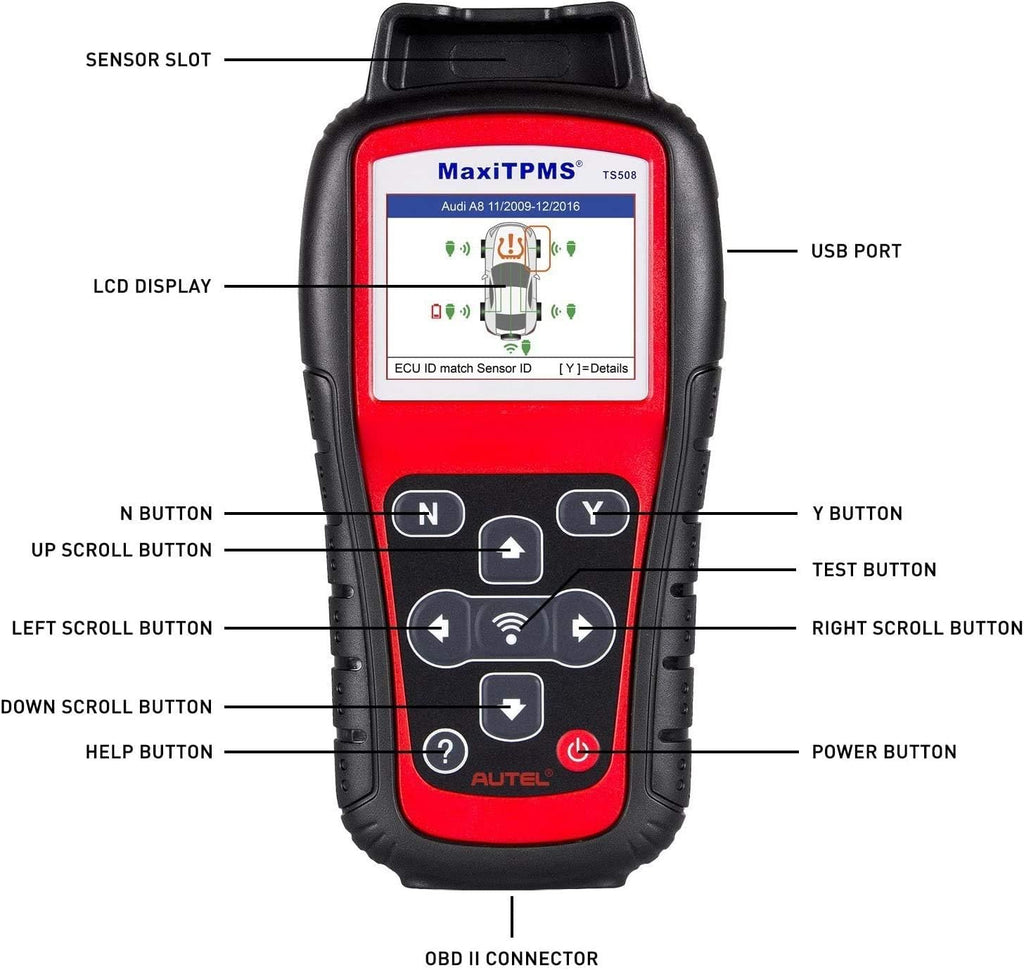 Autel MaxiTPMS TS508 with Free Screen Wiper Relearn Tool TPMS Programming TPMS Reset Sensor Activation Key Fob Testing Relearn by OBD Tire Type/Pressure Selection Advanced TS408