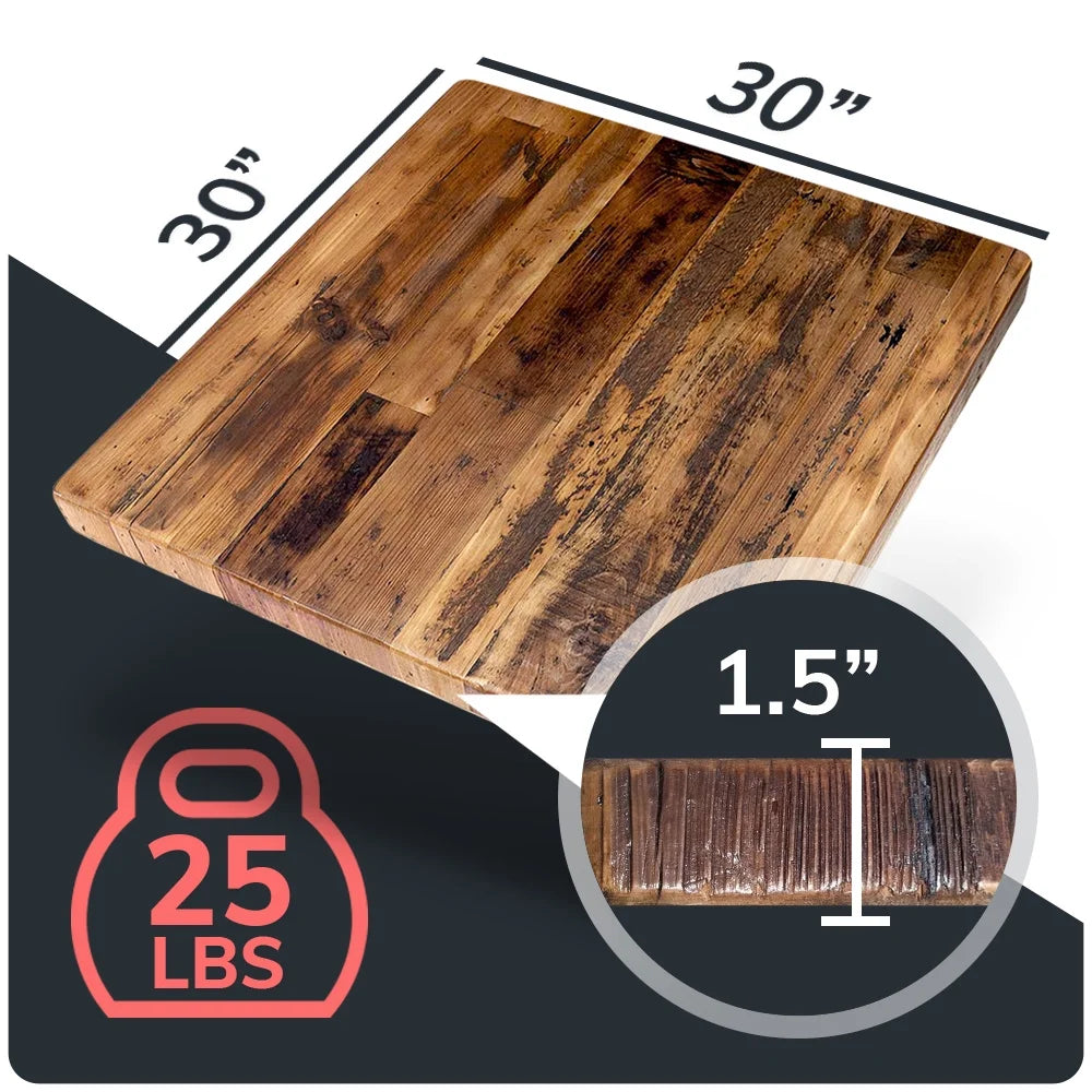 HEIRLOUM Reclaimed Wood Table Top - Rustic Recycled Solid Wooden Piece Perfect for Kitchens, Dining and Coffee Table Tops (Reclaimed Wood Table Top - Economy, 30 x 30)