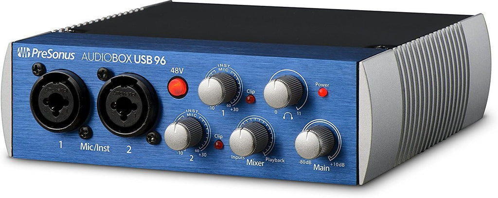 PreSonus AudioBox 96 Audio Interface (May Vary Blue or Black) Full Studio Bundle with Studio One Artist Software Pack with Eris 4.5 BT Pair Studio Bluetooth Monitors and 1/4?? Instrument Cable
