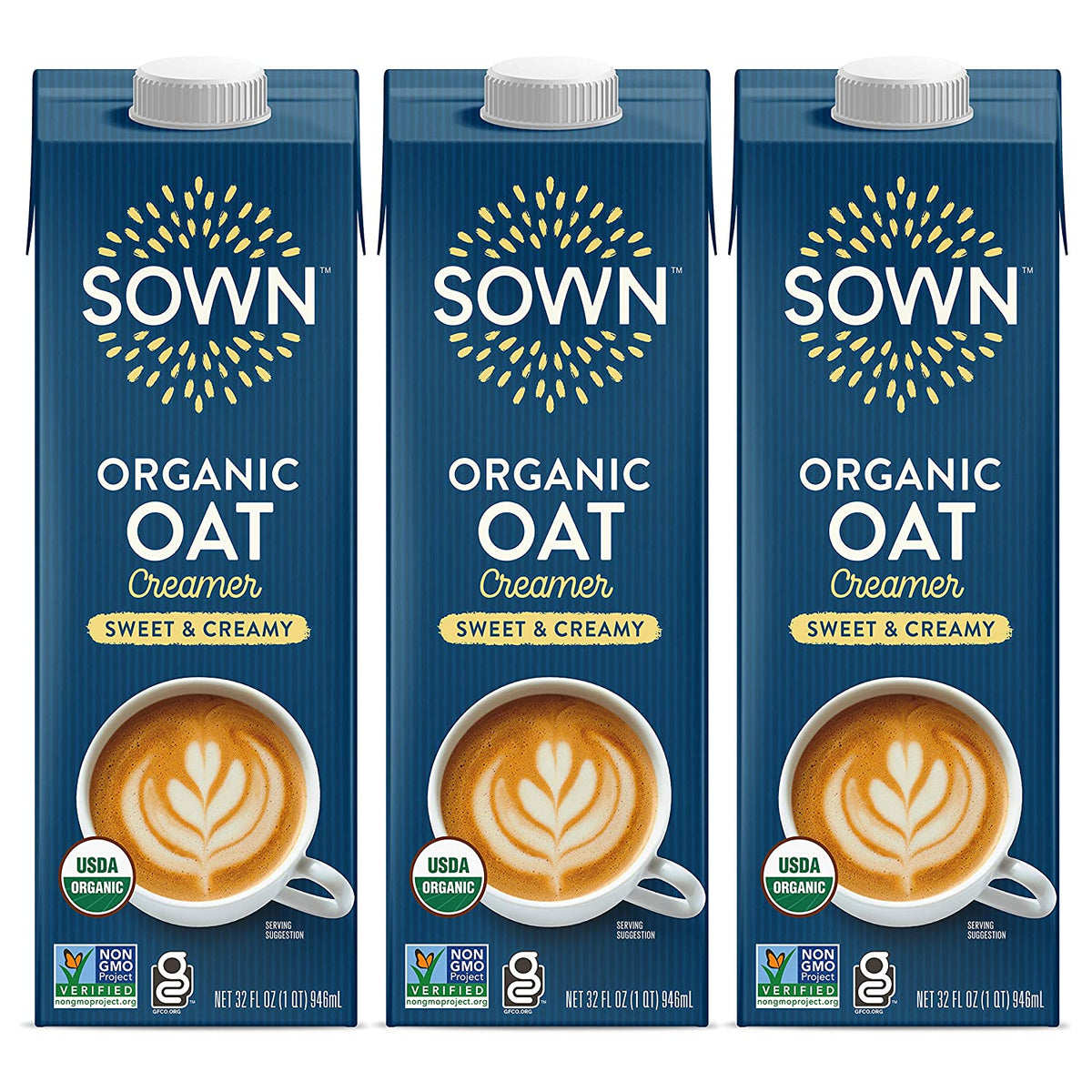 SOWN Organic Oat Creamer Unsweetened - Barista Oat Milk Non Dairy Coffee Creamer - Plant Based, Dairy-Free, Vegan, 0g Added Sugar, Gluten-Free, Non-GMO, Shelf Stable - 32oz (Pack of 6)