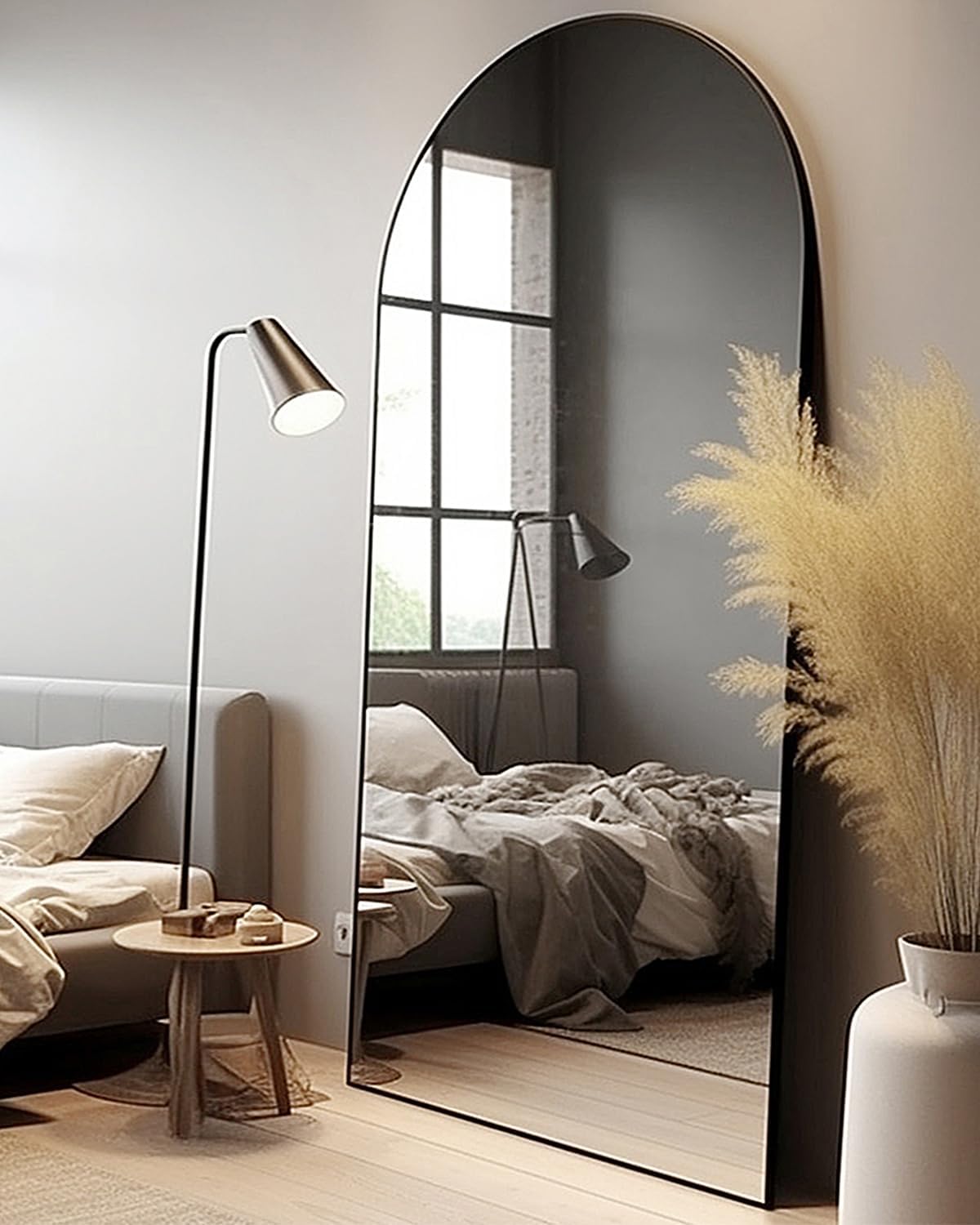 Floor Mirror, Oversized Full Length Mirror, Arched Mirror, Large Standing Mirror, Tall Mirror, Wall Mounted, FreeStanding, Giant Mirror, 68??26, Aluminum Frame - Black